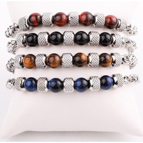 New Design Natural Stone Stainless Steel Chain Beaded Bracelet Men Jewelry Gift