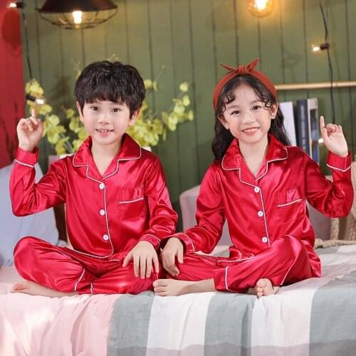 New Spring Aurumn Big Girls Pajamas Set Silk Long Sleeve Pyjamas Baby &mother Sleepwear Set Cute Boy Pajamas Silk Mother Pajamas