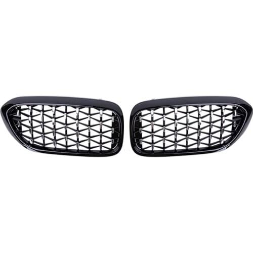 A Pair Car Front Bumper Kidney Grille Grill Diamond Meteor Style For BMW 5 Series G30 G38 2017 2018 2019 2020 Auto Accessories