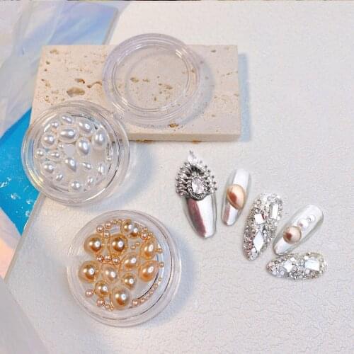 Mixed sizes(1.5~3mm) Imitation Pearls White ABS Beige Half Pearls 3d Nail Beads Rhinestone Decoration DIY Nail art