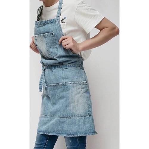 New Adjustable Cotton Denim Apron Dress Baking Work Clothing Men Women Home Apron For Cafes Lounge Bars And Kitchens