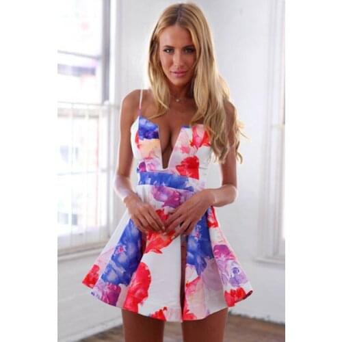 Sexy Clubwear Garden Party Dress Fashion Floral Print White Dress Women Sexy Halter Dress