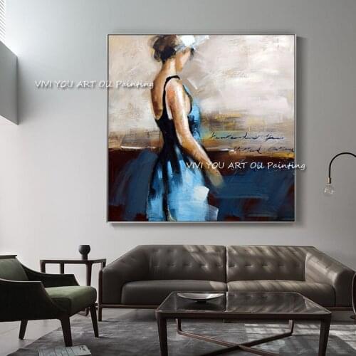Modern Sexy Lady Picture Wall Art Blue Dress Girl Bedroom Abstract Canvas Art for hotel lobbyHome Decor