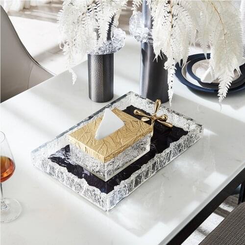 Luxtry Ice Cracked Texture Storage Tray Decor Desktop Sundries Makeup Organizer Plate Transparent Rectangle Storage Pallet