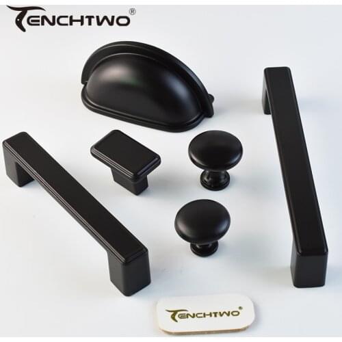 TENCHTWO Modern Black Shell Shape Kitchen Furniture Handles For Storage Shoe Cabinet Door Knobs Wardrobe Cupboard Drawer Pulls