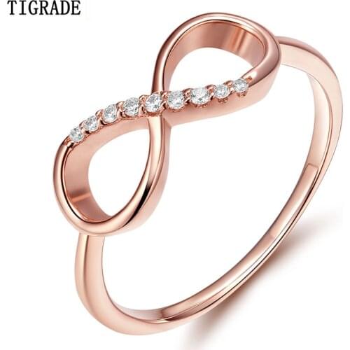 TIGRADE 925 Sterling Silver Jewelry Rose Gold Infinity Knot Rings Enternity Wedding Band Engagement Women Jewelry Promise Gift