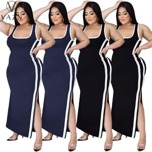VAZN 2021 Plus Size Strapless Night Party Shinny Bodycon Slim Striped Maxi Dress Sleeveless Bandage Energetic Suitable Dress