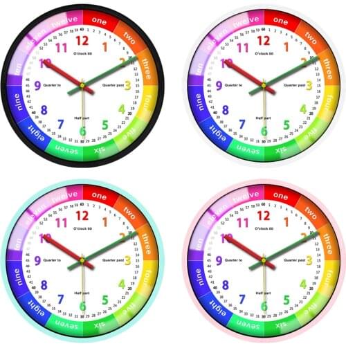 Colorful Wall Clock Kids Bedroom Battery Operated Learning Clock No Drill