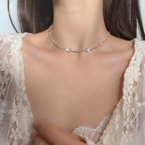 ZDMXJL Vintage Sweet Multilayer Butterfly Pendant Necklace For Women Butterflies Charm Choker Necklaces Boho Fashion Jewelry