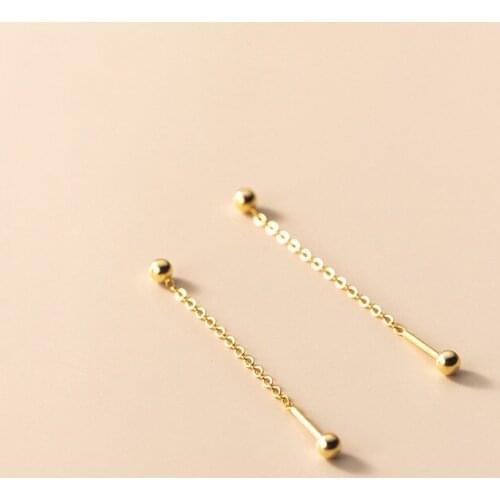 925 Sterling Silver Simple Beanie Stud Charm Earrings Female Summer Small Golden Light Bead Chain Fashion Jewelry