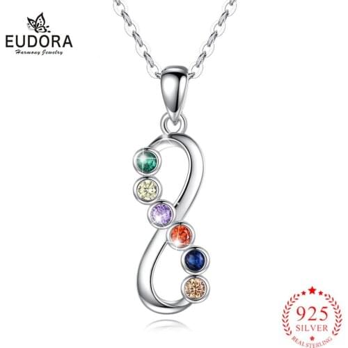 Eudora Infinity Love necklace 925 Sterling Silver Statement Pendant with Colorful AAA CZ Jewelry Cute Design Gift for Women D553