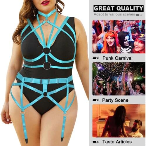 Plus Size Erotic Lingerie Women Bdsm Body Harness Bondage Suspender Binding Garter Belt For Stockings Adjust Straps Pole Dancing