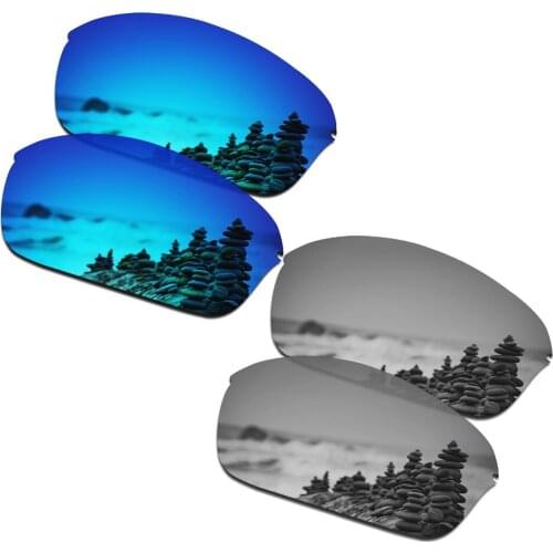 SmartVLT 2 Pairs Polarized Sunglasses Replacement Lenses for Oakley Half Wire 2.0 Ice Blue and Silver Titanium