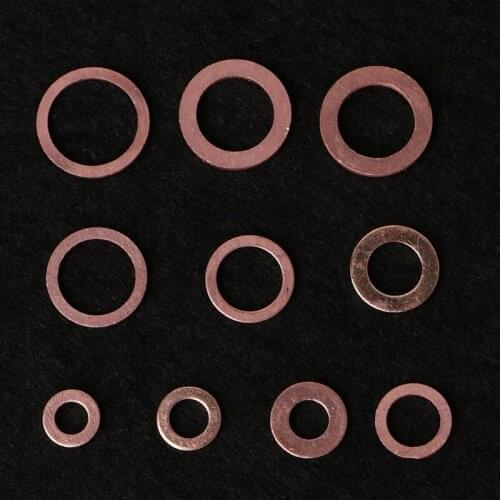200PCS Copper Washers Gasket Set 9 Sizes Flat Ring Seal Kit With Plastic Box New