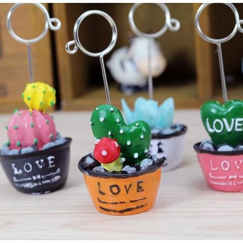Creative Kawaii Love Cactus Resin Photo Memo Card Clip Holder Business Cards Message Paper Clips Desk Decorative Gadget Ornament
