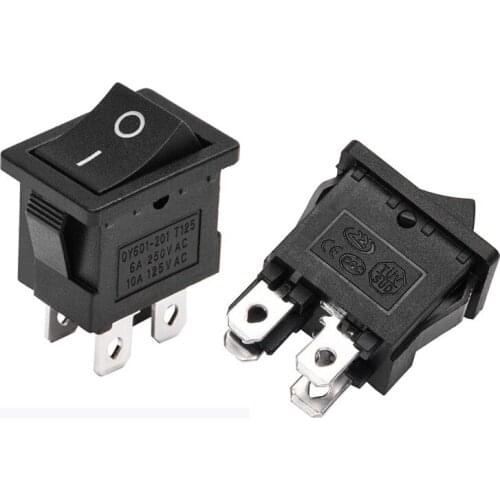 5PCS Power Switch Button KCD1-201 Black 15x21mm ON-OFF Push Button Switch Silver Contacts Rocker Switch 6A 250VAC 10A 125VAC