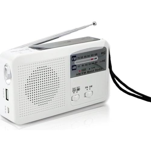 Emergency Radio with Solar and Hand Crank Self Powered, Battery USB Recharging FM/AM Radio LED Flashlight Phone Charger