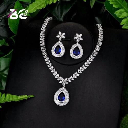 Be 8 Newly Jewelry Sets Luxury Sparkling CZ Water Drop Shape Wedding Earrings Necklace Jewelry Sets Bijoux Femme Ensemble S132