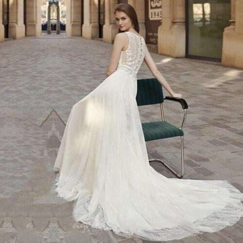 Eightale Bohemian Wedding Dresses O-Neck Beach Wedding Gowns Elegant Lace Ivory Simple Bridal Dress 2021 robe de mariee