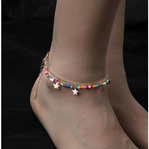 2pcs Star Chain Beads Anklets for Women Beach Anklet Leg Bracelet Bohemian Foot Chain Boho Jewelry Sandals Gift