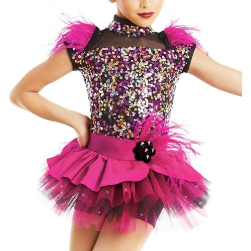 Kids Jazz Dance Costume Customized Ostrich Feather Trimmed Dress for Girls