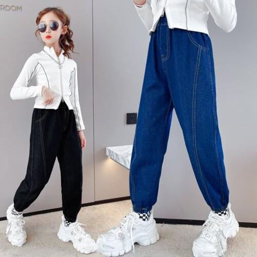 Teenage Girls Clothes 2021 New Spring Kids Pants Fashion Loose School Trousers Autumn Fashion Jeans Children Pants 12 13 14Years