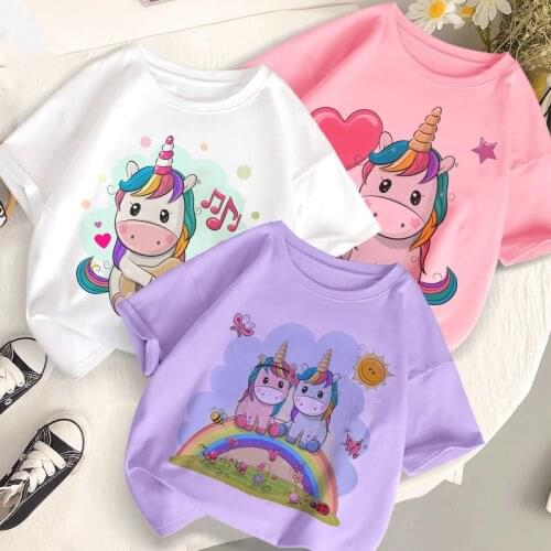 Baby Children 2-9 Years Old Boys And Girls T-Shirts Cute Unicorn Pattern Summer Clothes Short-Sleeved Tops Casual Toddler Teens