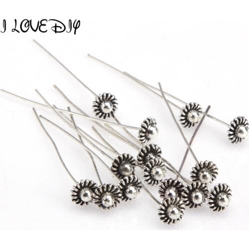 20pcs 50mm Antique Silver Flower Head Pins for Jewelry Making Diy Beads Ball Pins Needles Findings Women Jewelry Accessories