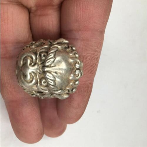 China Old Antique Tibetan Silver Handmade Lucky Foo Dog Lion Ring