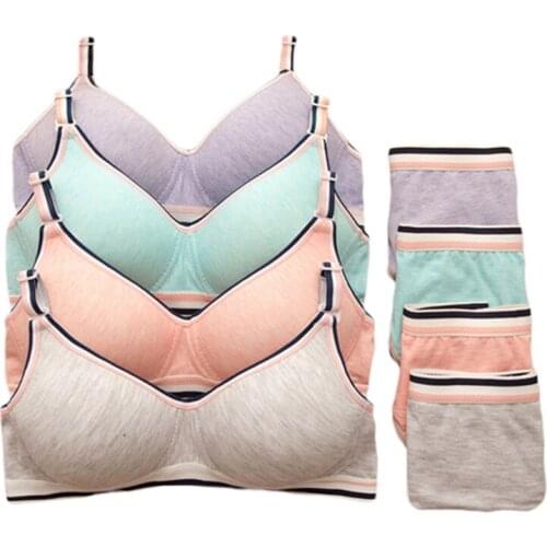 Young Girls Underwear Sets Solid Teenage Training Bras Sets Wireless Student Development Cotton Underwear Comfortable GB07