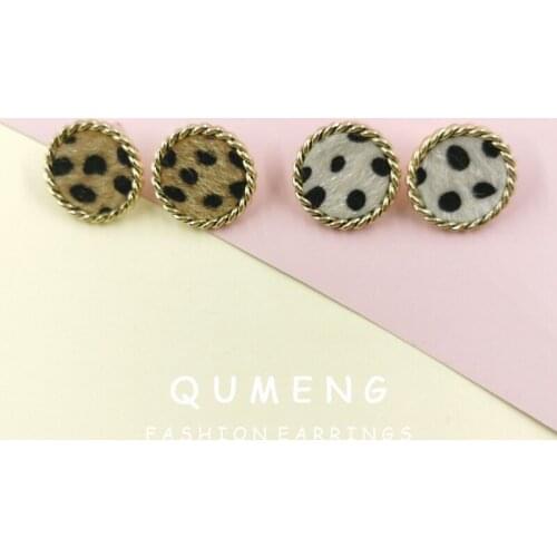 Korean 2020 Fashion sexy horse hair leopard print round button alloy Stud earrings for women girls temperament Geometry jewelry