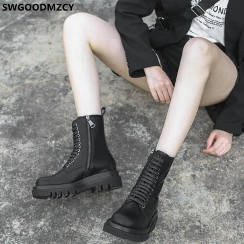 Leather Boots Women Platforms Boots Female Women Shoes Black Shoes Women 2021 Luxury Designer Boots Zapatos De Mujer Chaussure