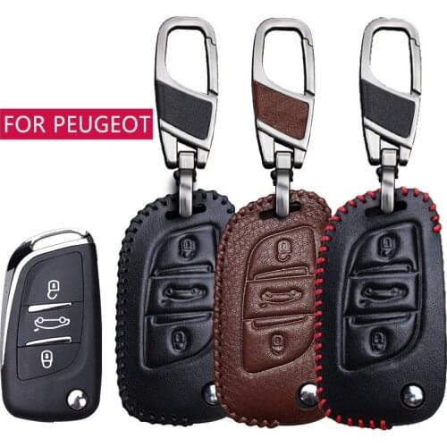 Leather Car Key Case Cover For Peugeot 207 307 407 508 308 2008 4008 5008 3008 208 Boxer 206 306 301 RCZ Key Ring Shell Holder