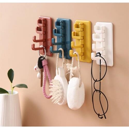 Adhesive Hook Rotating Adhesive Hook Creative Bathroom Kitchen Wall Hole-free Hanger Key Bag Clothes Hook Home Organizer