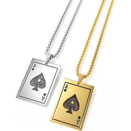 Fashion Poker Ace Spades A Necklace Pendant for Men Playing Cards Lucky Funny Charm Male Jewelry