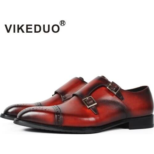 Vikeduo Vintage Custom Handmade Male Genuine Leather Shoes Fashion Wedding Party Dress Shoe Casual Original Design Men Monk Shoe