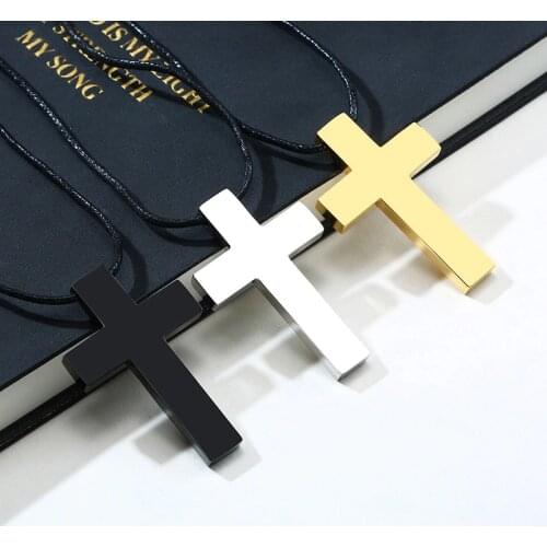 Men Women Punk Large Gold Color Cross Necklace Stainless Steel With Long Rope Chain Christian Jewelry