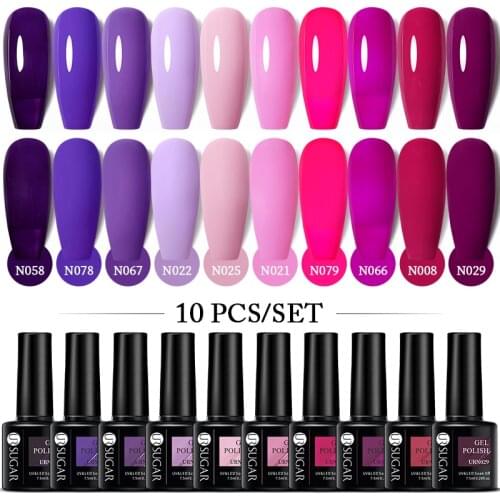 UR SUGAR Purple Red Color Gel Polish Set For Manicure New Color Popular Set Soak of UV LED Lamp Base Matt Top Coat Nail Art Gel