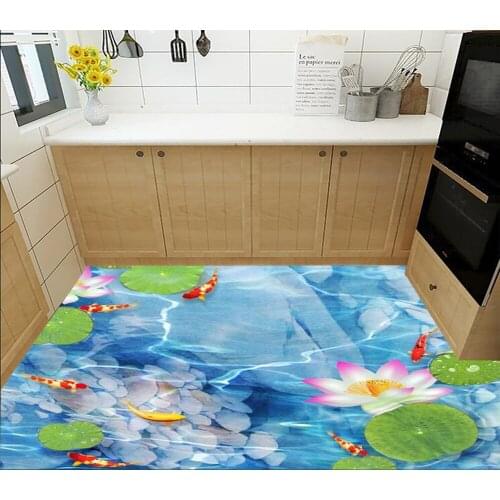 Floor wallpaper 3D Fish play lotus floor tile picture