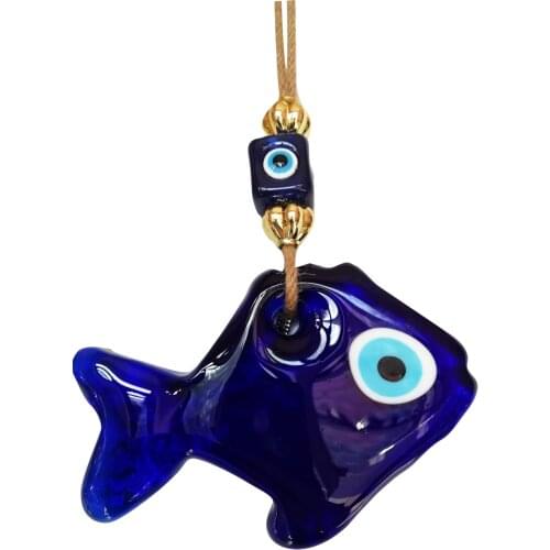 Fish Designed Glass Blue Evil Eye Wall Hanging Ornament – Turkish Nazar Bead - Home Decor Charm