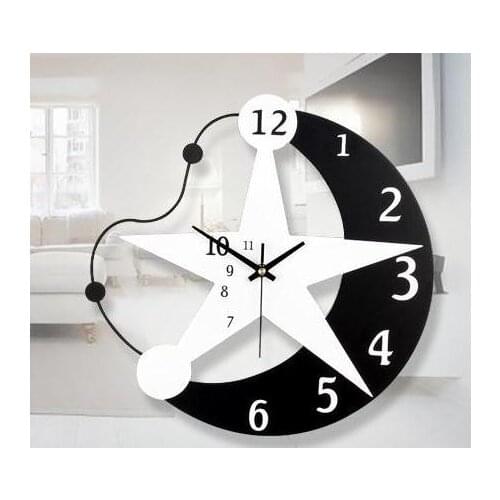 2016 New Arrival Wall Clock Stars Moon Watch Home Decor Living Room Quartz Needle Saat modern design Horloge Murale Brief Klok