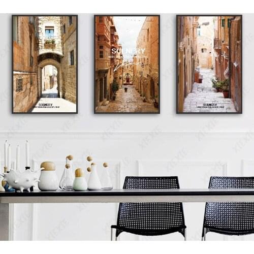 Wall Art Pictures Retro Golden Architecture Roadway Posters and Prints Canvas Painting Living Room Bedroom Corridor Decoration