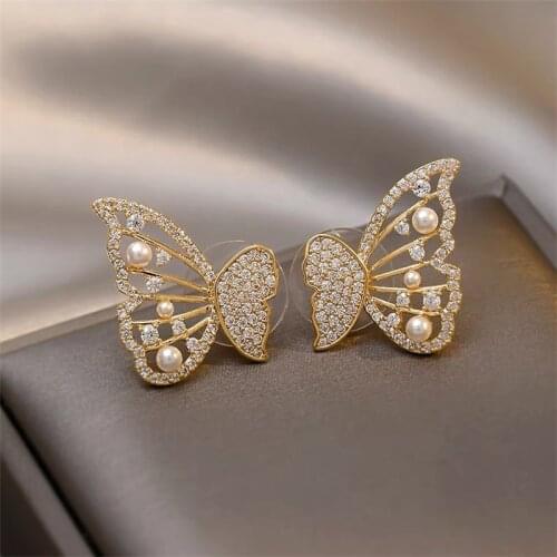 New Luxury Fashion Round Dangle Drop Korean Earrings For Women Big Butterfly Gold Earring For Women 2021 Jewelry