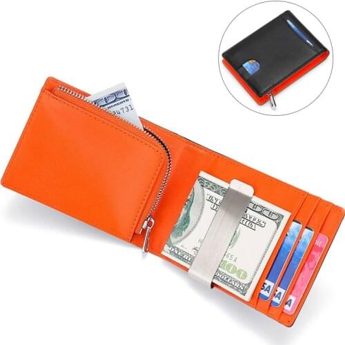 Genuine Leather Dollar Wallet with FRID Blocking Safe Short Purse Coin Purse Money Clip