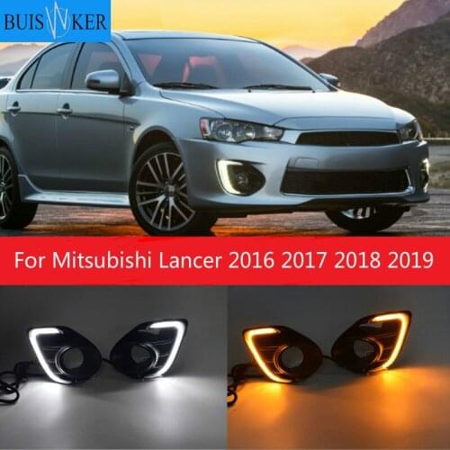 1Pair Fog lamp For Mitsubishi Lancer 2016 2017 2018 2019 12V LED Daytime Running Light DRL Lamp with yellow signal style relay
