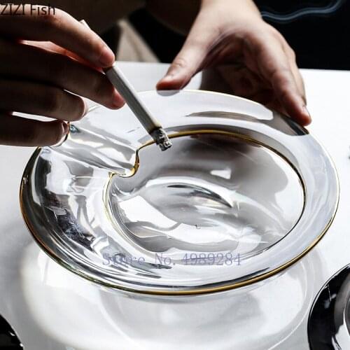 Phnom Penh Crystal Glass Ash Tray Gray/Tranparent Oval Ashtray Cigar Smoking Accessory Household Office KTV Smoking Supply