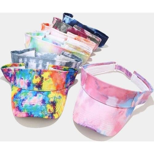 Tie Dye Velcro Adjustable Sunhat Empty Top Hat Summer Women Outdoor Sandy Beach Visor Hat Korean Version Baseball Cap