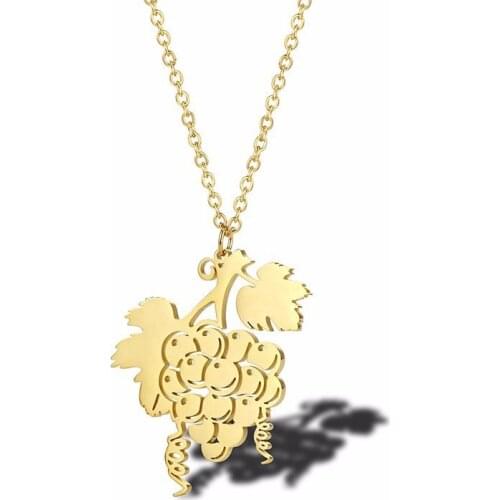 RIR Stainless Steel Golden Grape String Necklace Creative Art Fruit Love Grape Wine Woman Jewellery Necklaces