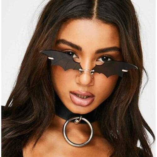 Luxury Brand Vintage Bat Sunglasses Women Colorful Mirror Rimless Sun Glasses Female High Quality Metal Mirror Oculos De Sol