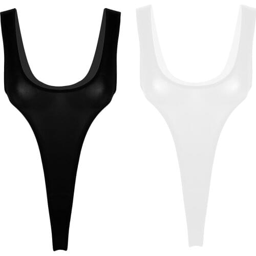 Sexy Women Bodysuit High Cut Thong Leotard Sleeveless One Piece Swimsuit Deep U Scoop Neck See Through Erotic Lingerie Monokini